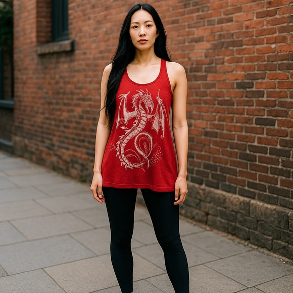 Women’s Sleeveless Red Dragon Top with Crochet Butterfly RacerBack - Picture 6 of 6